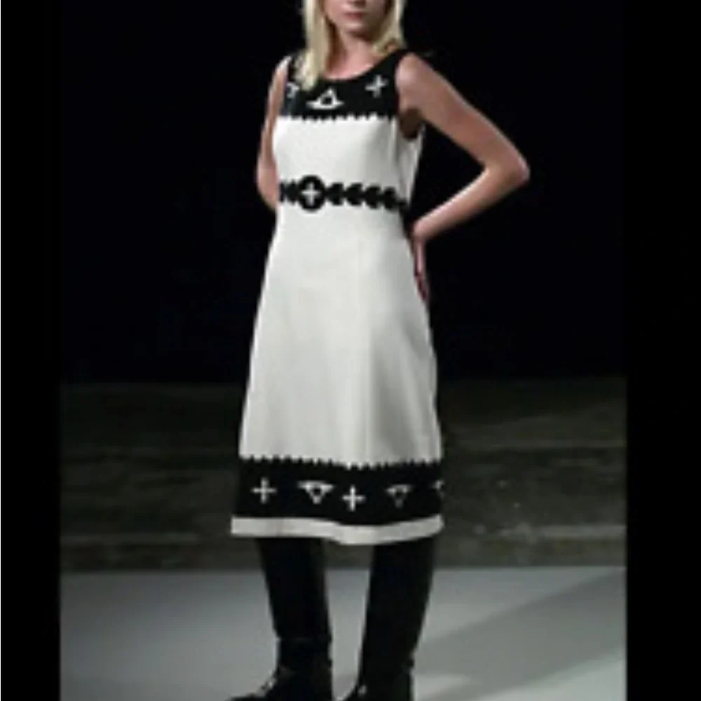 Tory Burch Wool Cream And Black Dress Midi‎ Knee Length